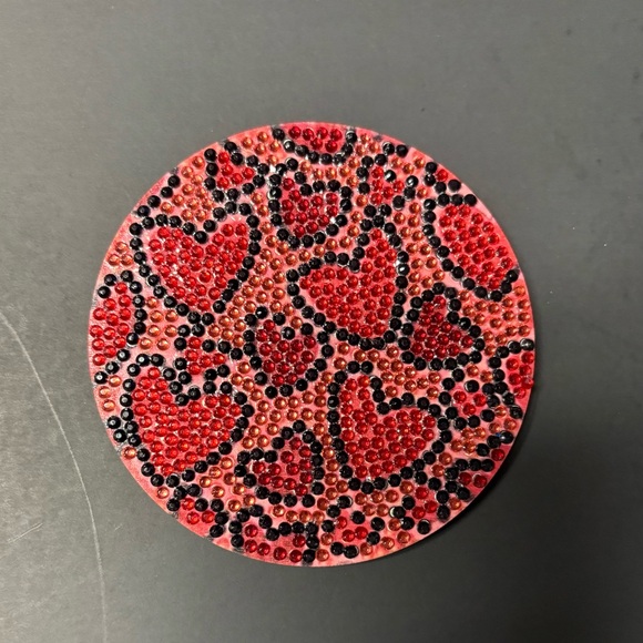 Crystal Rhinestone Heart Set - Red Pink Black Handmade Beaded Coasters Four New - Picture 8 of 10